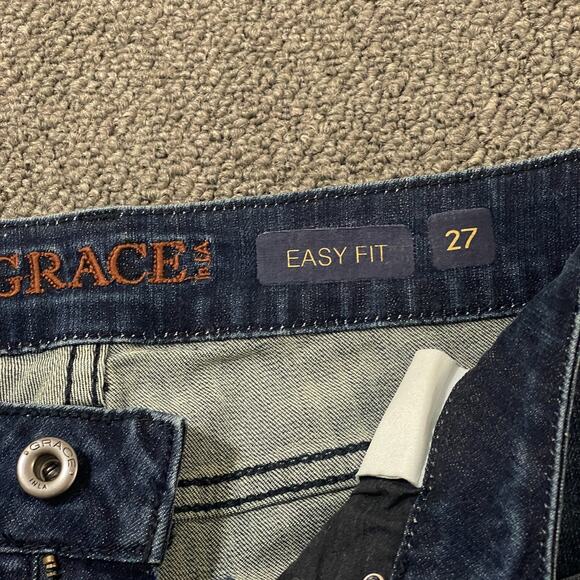 Grace In LA Jeans Womens Size 27 Blue Denim Easy Fit Raw Hem Flare Y2K Grunge - Picture 5 of 12